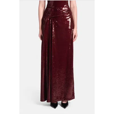 Kate Barton Sequin Draped Maxi Skirt In Burgundy