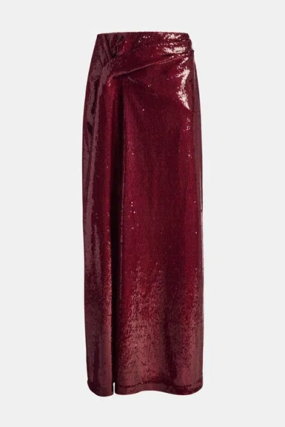 Kate Barton Sequin Draped Maxi Skirt In Burgundy