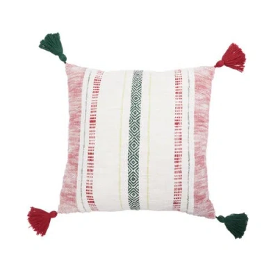 Carol & Frank Barton Ruby Red And Green Woven Christmas Throw Pillow In Red