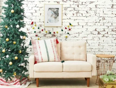 Carol & Frank Barton Ruby Red And Green Woven Christmas Throw Pillow In Red