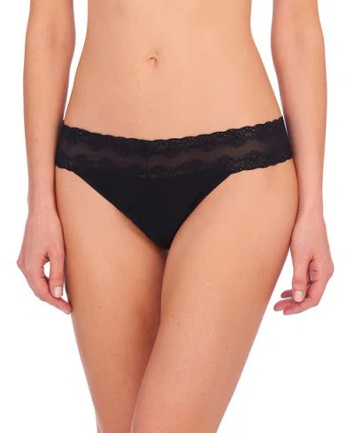 Natori Bliss Perfection Lace Trim One Size Thong 2-pack In Black