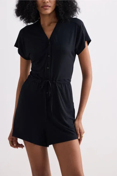 Reistor V Neck Drawstring Knit Romper In Black In Black
