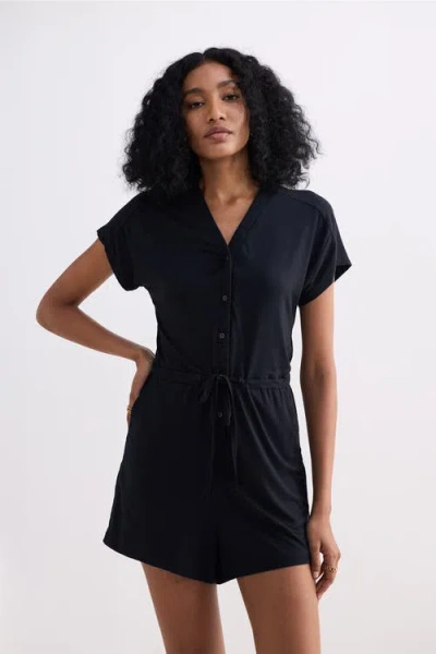 Reistor V Neck Drawstring Knit Romper In Black In Black