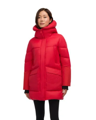 Pajar Heirani Mid-length Quilted Parka Puffer With Oversized Hood In Red