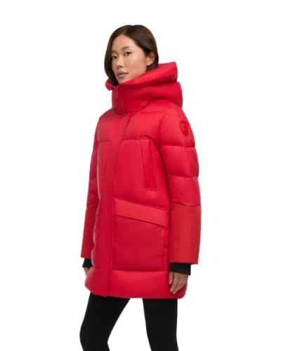 Pajar Heirani Mid-length Quilted Parka Puffer With Oversized Hood In Red