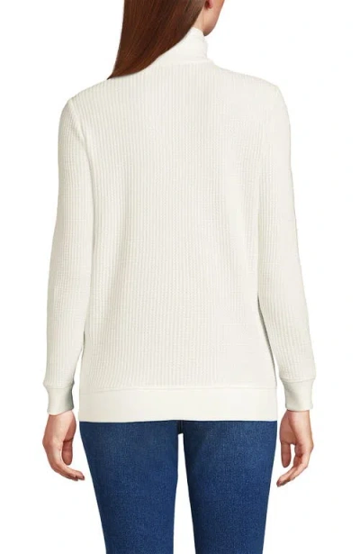 Lands' End Long Sleeve Waffle Quarter Zip Pullover In White