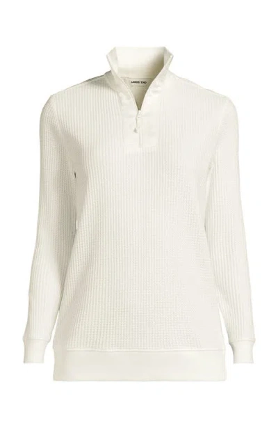 Lands' End Long Sleeve Waffle Quarter Zip Pullover In White