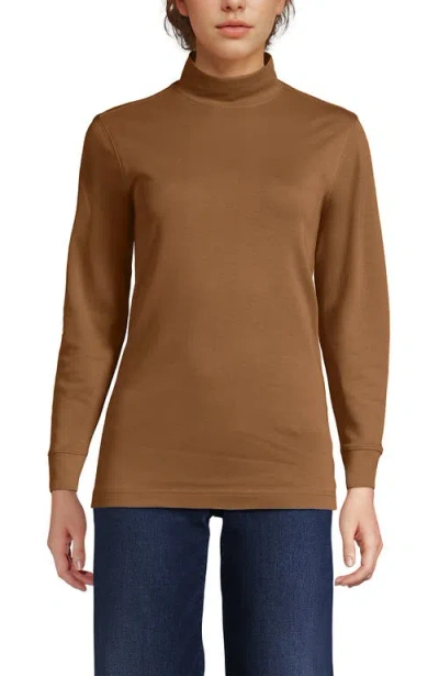 Lands' End Relaxed Cotton Long Sleeve Mock Turtleneck In Brown