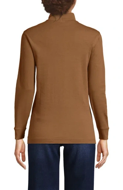 Lands' End Relaxed Cotton Long Sleeve Mock Turtleneck In Brown