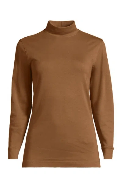 Lands' End Relaxed Cotton Long Sleeve Mock Turtleneck In Brown