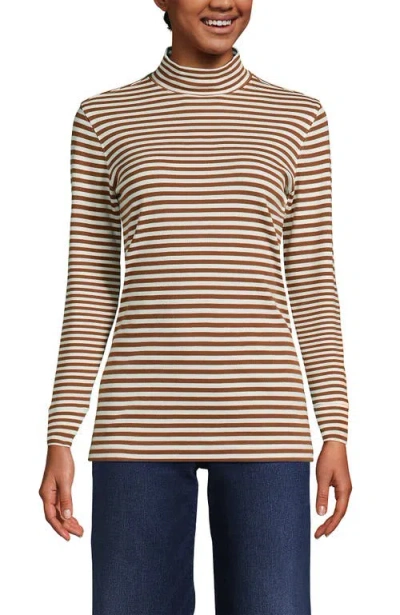 Lands' End Relaxed Cotton Long Sleeve Mock Turtleneck In Brown