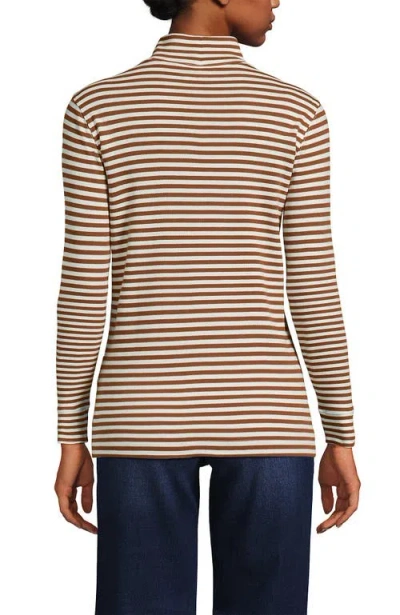 Lands' End Relaxed Cotton Long Sleeve Mock Turtleneck In Brown