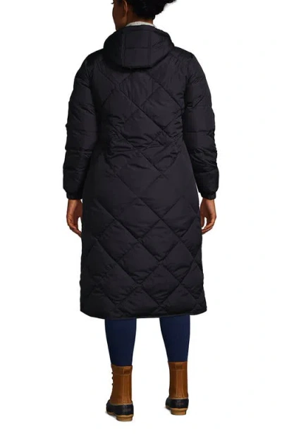 Lands' End Plus Size Featherfree Insulated Diamond Quilted Maxi Coat In Black