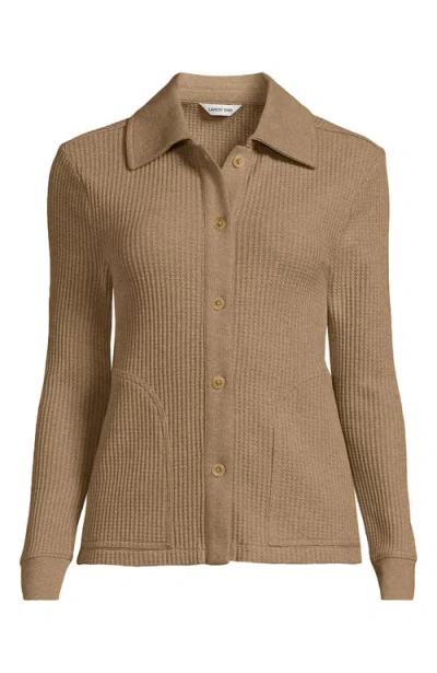 Lands' End Plus Size Long Sleeve Waffle Collared Shacket In Brown