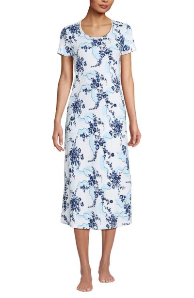 Lands' End Cotton Short Sleeve Midcalf Nightgown In Multi