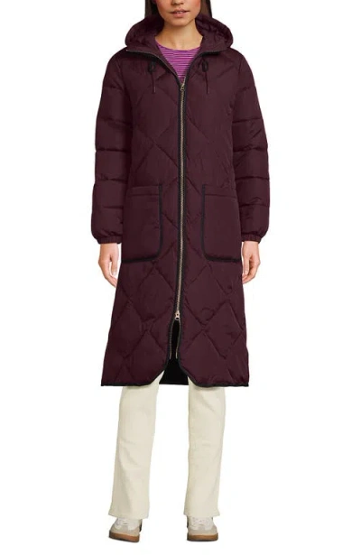 Lands' End Featherfree Insulated Diamond Quilted Maxi Coat In Burgundy