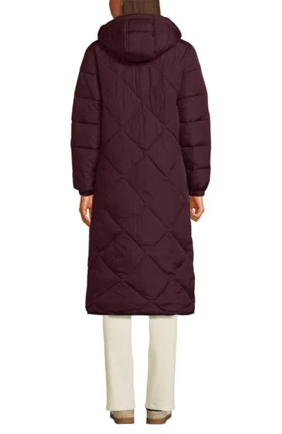 Lands' End Featherfree Insulated Diamond Quilted Maxi Coat In Burgundy