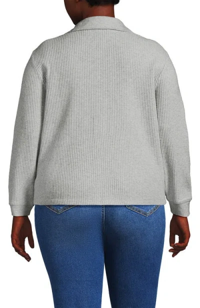 Lands' End Plus Size Long Sleeve Waffle Collared Shacket In Gray