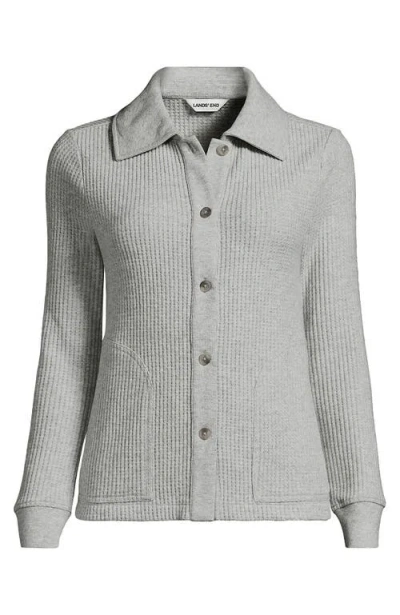 Lands' End Plus Size Long Sleeve Waffle Collared Shacket In Gray