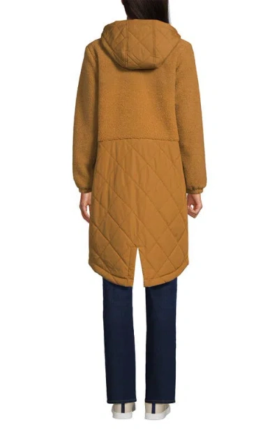 Lands' End High Pile Quilted Mixed Media Parka In Brown