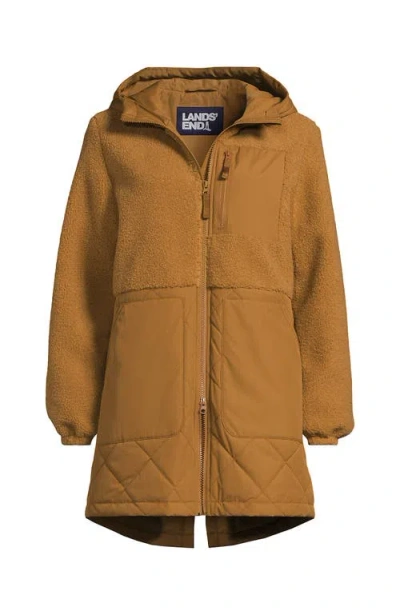 Lands' End High Pile Quilted Mixed Media Parka In Brown