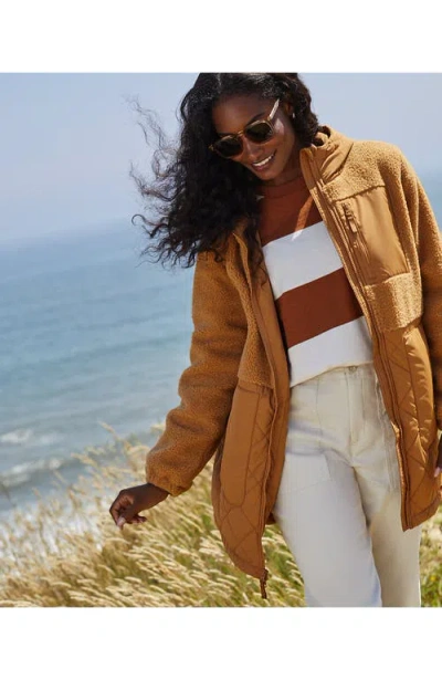 Lands' End High Pile Quilted Mixed Media Parka In Brown