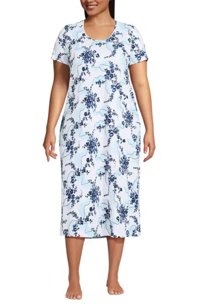 Lands' End Cotton Short Sleeve Midcalf Nightgown In Multi