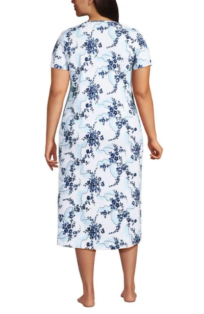 Lands' End Cotton Short Sleeve Midcalf Nightgown In Multi