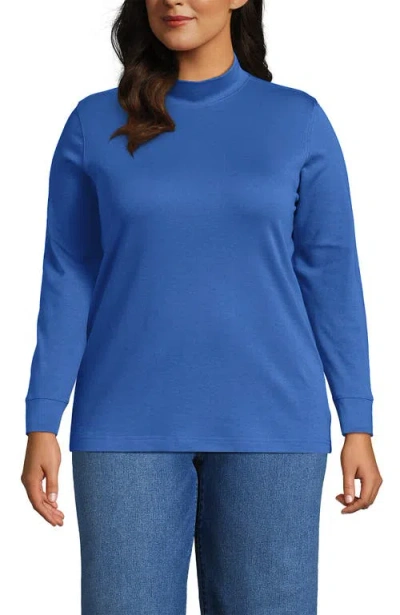 Lands' End Relaxed Cotton Long Sleeve Mock Turtleneck In Blue