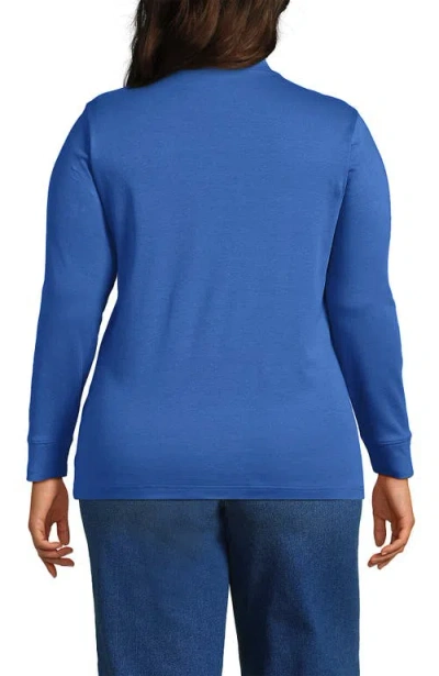 Lands' End Relaxed Cotton Long Sleeve Mock Turtleneck In Blue