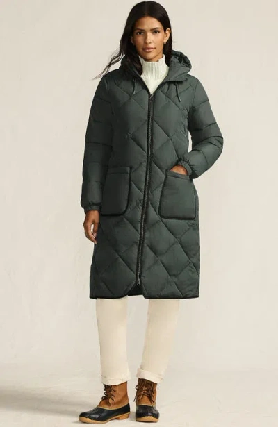 Lands' End Featherfree Insulated Diamond Quilted Maxi Coat In Green