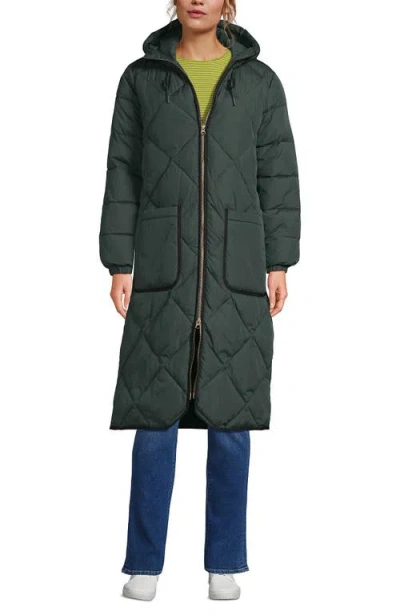 Lands' End Featherfree Insulated Diamond Quilted Maxi Coat In Green