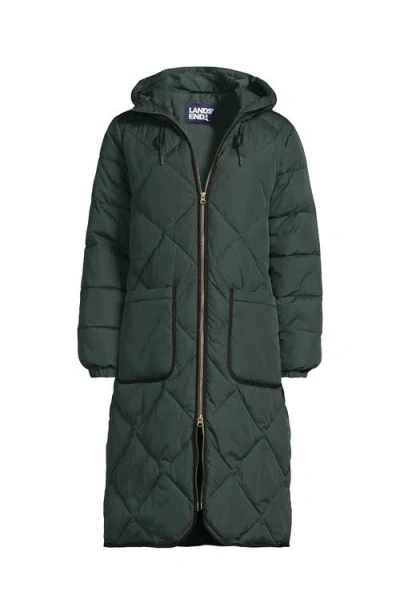 Lands' End Featherfree Insulated Diamond Quilted Maxi Coat In Green