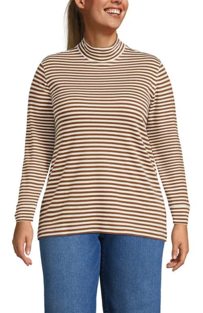 Lands' End Relaxed Cotton Long Sleeve Mock Turtleneck In Multi