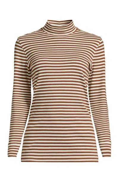 Lands' End Relaxed Cotton Long Sleeve Mock Turtleneck In Multi