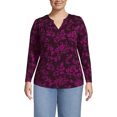 Lands' End Long Sleeve Lightweight Jersey Notch Neck Tunic Top In Red