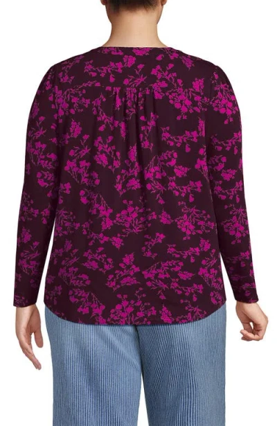 Lands' End Long Sleeve Lightweight Jersey Notch Neck Tunic Top In Red