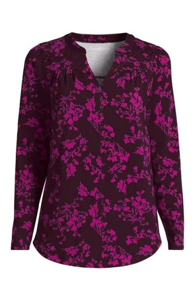 Lands' End Long Sleeve Lightweight Jersey Notch Neck Tunic Top In Red