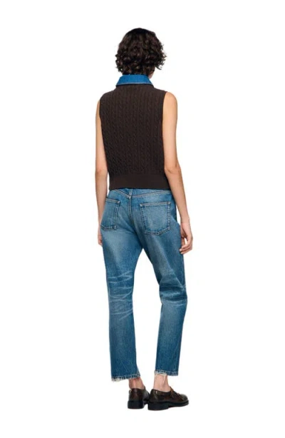 Sandro Womens Brown Denim-collar Ribbed Sleeveless Wool-blend Jumper