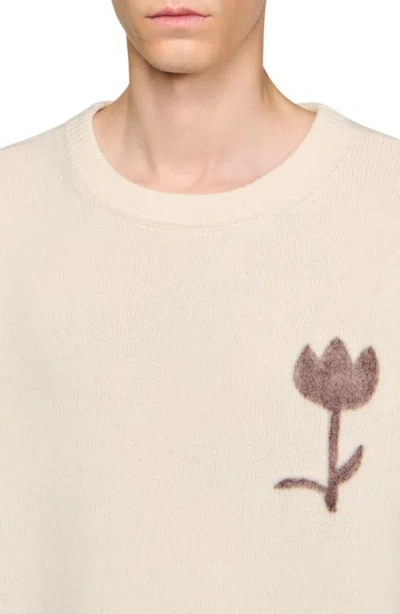 Sandro Mens Butter Cream Flower-motif Knitted Wool Jumper In Neutral