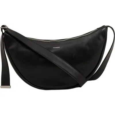 Sandro Small Leather Hobo Bag In Black