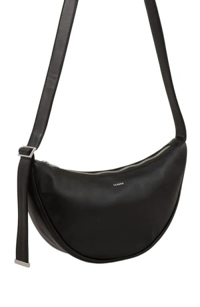 Sandro Small Leather Hobo Bag In Black