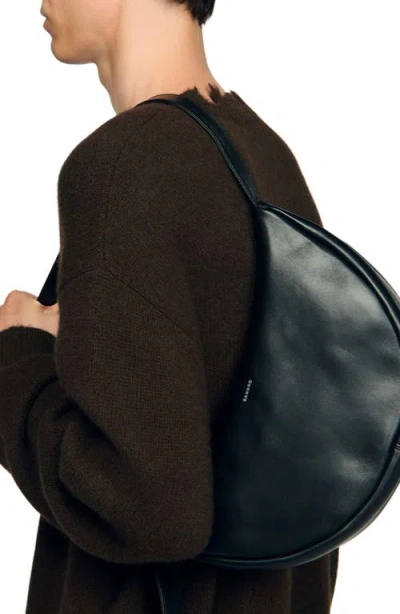 Sandro Small Leather Hobo Bag In Black