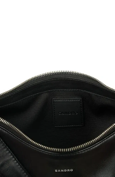 Sandro Small Leather Hobo Bag In Black