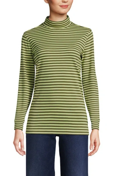 Lands' End Relaxed Cotton Long Sleeve Mock Turtleneck In Green