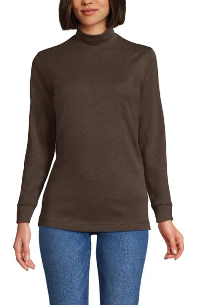 Lands' End Relaxed Cotton Long Sleeve Mock Turtleneck In Brown
