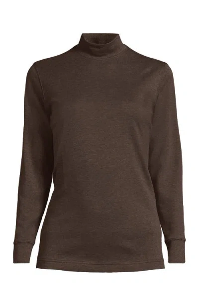 Lands' End Relaxed Cotton Long Sleeve Mock Turtleneck In Brown
