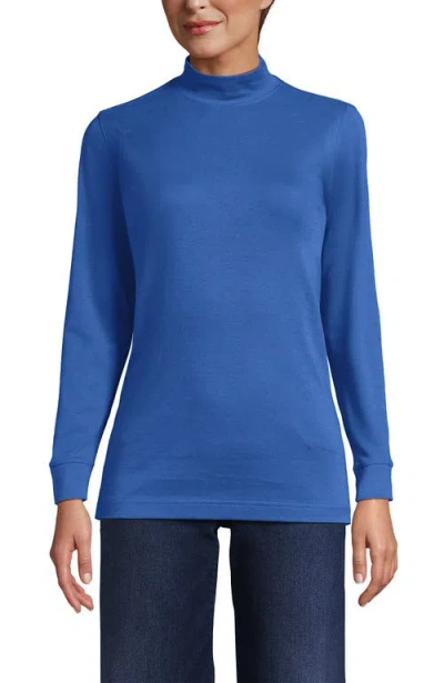 Lands' End Relaxed Cotton Long Sleeve Mock Turtleneck In Blue