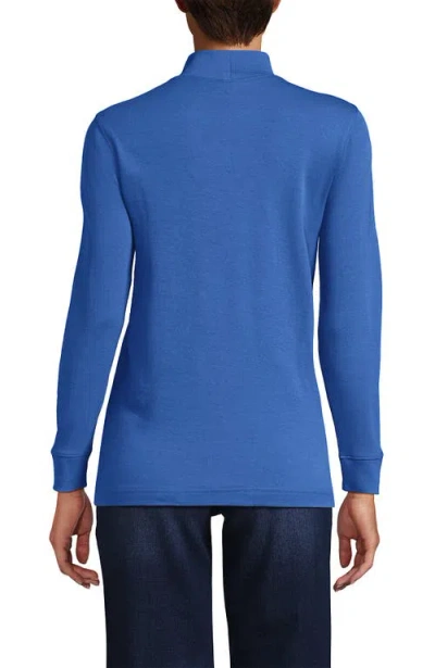 Lands' End Relaxed Cotton Long Sleeve Mock Turtleneck In Blue