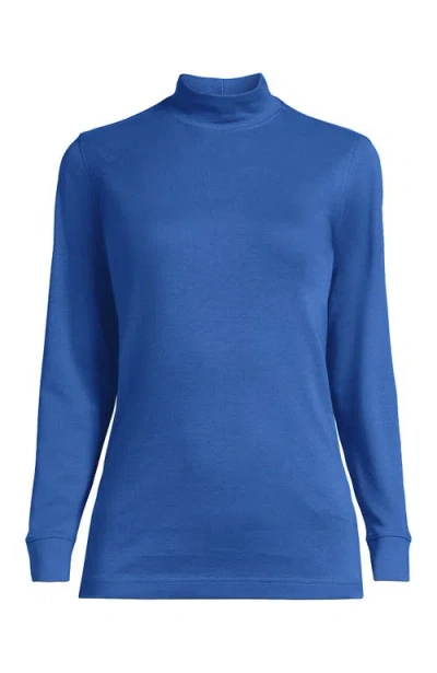 Lands' End Relaxed Cotton Long Sleeve Mock Turtleneck In Blue